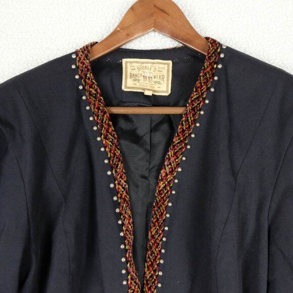Double D Ranch Blazer Womens Large Black Cropped Western Embroidered Cross Open - Picture 2 of 9